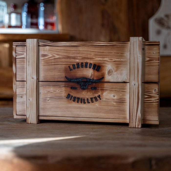 wunderschöne Geschenkbox aus Holz mit eingebrannten Longhorn Logo
